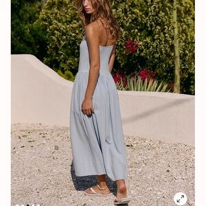 Free People Blue Smocked Strapless Sundress